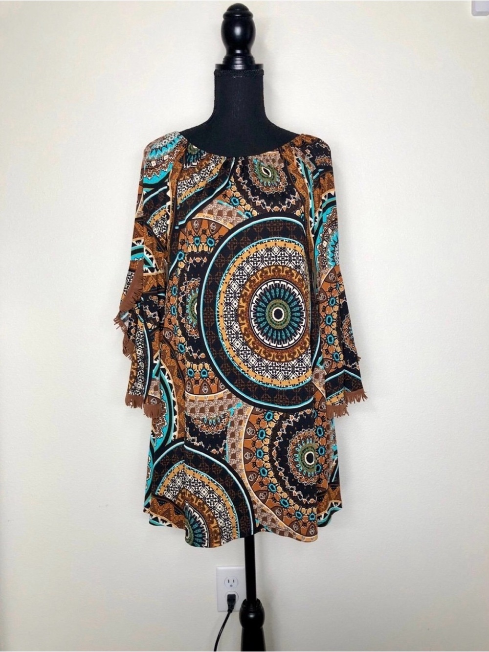 Honeyme Boho Geometric Paisley Print Knee Length Dress